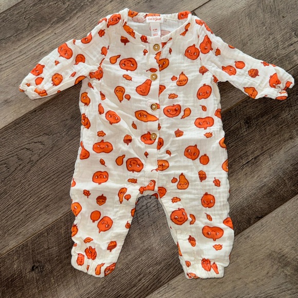 Cat & Jack Other - Limited Edition Orange Pumpkin Gourd Button Up Romper Baby 0-3 Long Sleeve Fall